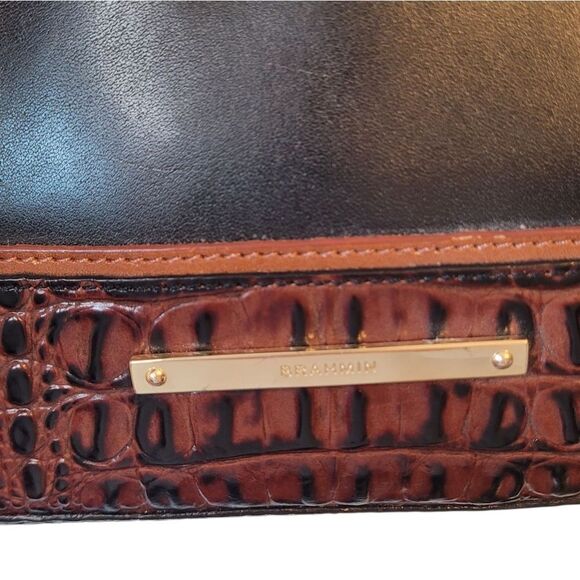 Brahmin Women's Black Leather Brown Croc Greta Crossbody Satchel - Picture 4 of 8